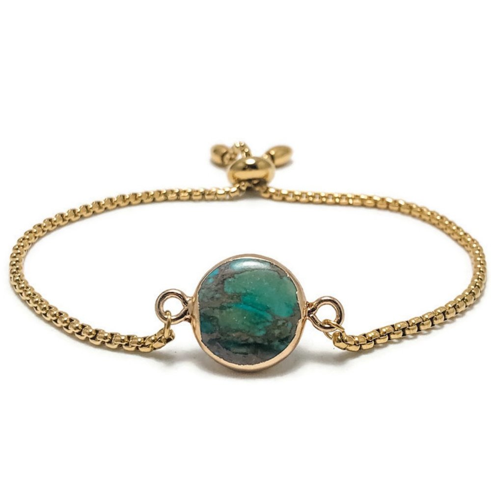 🎉NWT Full Circle Adjustable Slide Bead Box Chain Gold Imperial Jasper Bracelet